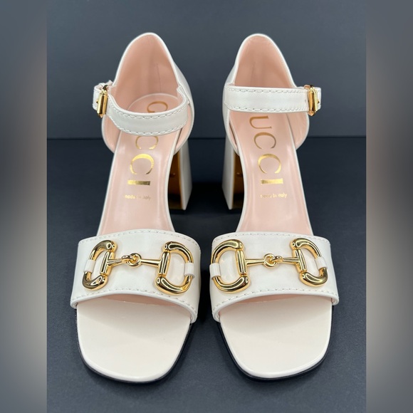 GUCCI BABY BUCKLE HORSEBIT MYSTIC WHITE ANKLE STRAP LOGO SANDALS SIZE EU 41 - Picture 4 of 12